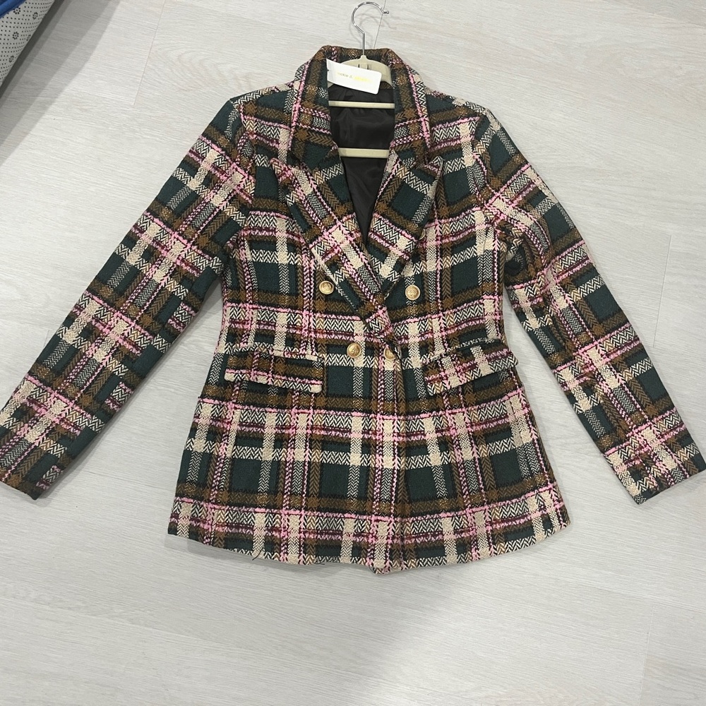 Pookie and Sebastian plaid double breasted special occasion” blazer in size s